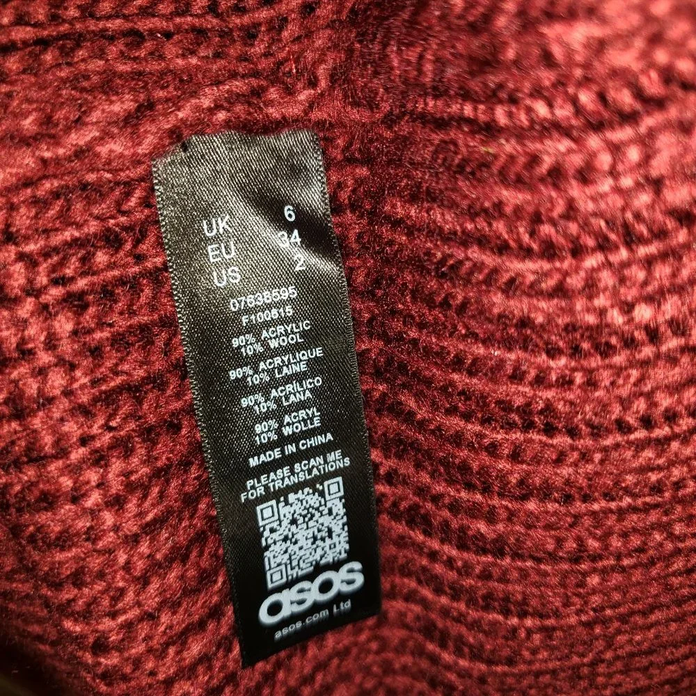 Asos 2 Burgundy Sweater Dress Cozy Rustic Cabin Whimsigoth Grunge Minimalist Mod